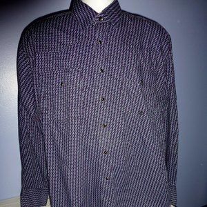 Men Roper Black Blue Geometric Pearl Snap Long Sleeve Pocket Shirt M